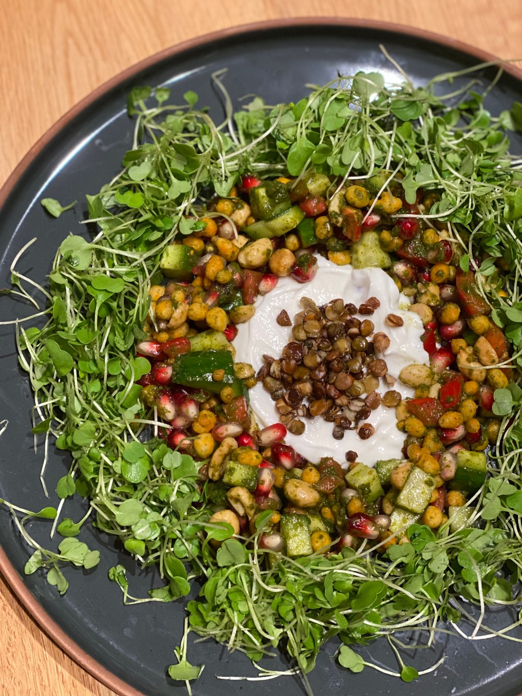 Spicy Tomato Cucumber Chaat with Yogurt and&nbsp;Microgreens